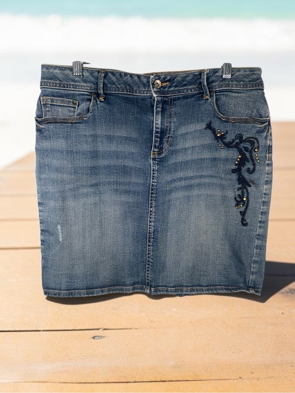 Sonoma Blue Embroidered Denim Mini Skirt